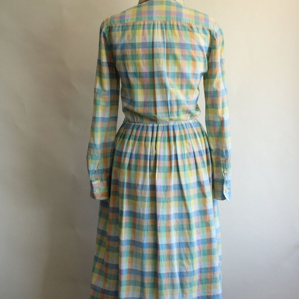 Vintage 1970s 1980s Dress with Pockets, Parade Pastel Plaid Shirtwaist, - Picture 8 of 10